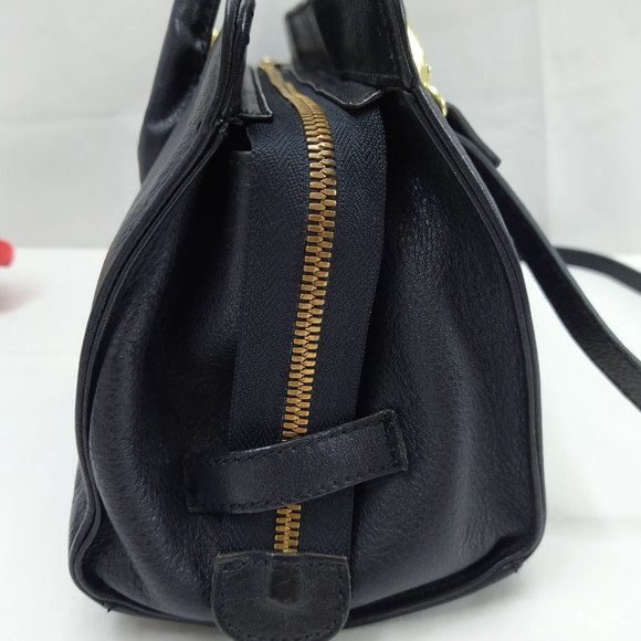 HCL Black Leather Zipper Closure Satchel Shoulder Bag - Vintage -Made in Germany - Picture 6 of 16